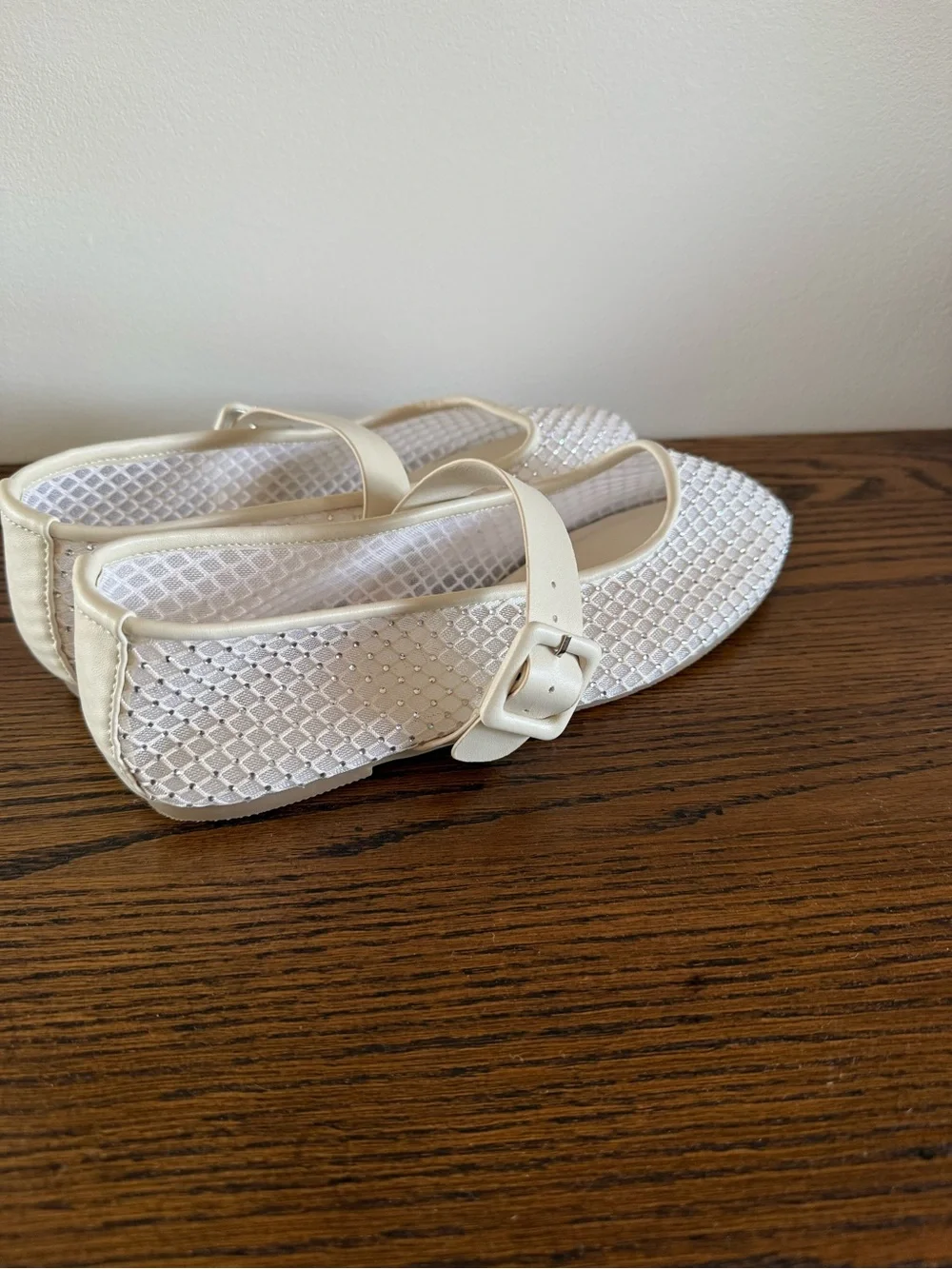 Oasis Society White Mesh Mary Jane Flats with Buckle Strap